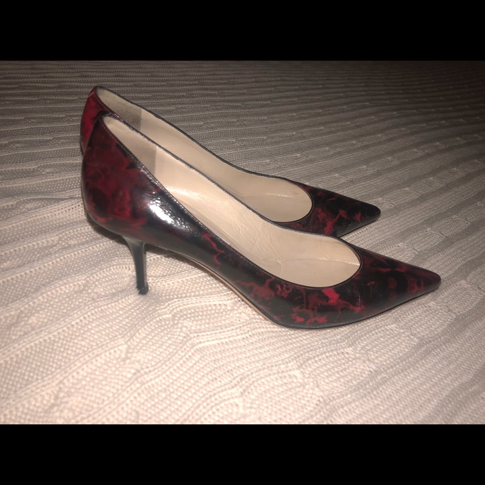 AUTHENTIC jimmy choo red/black marble kitten heels